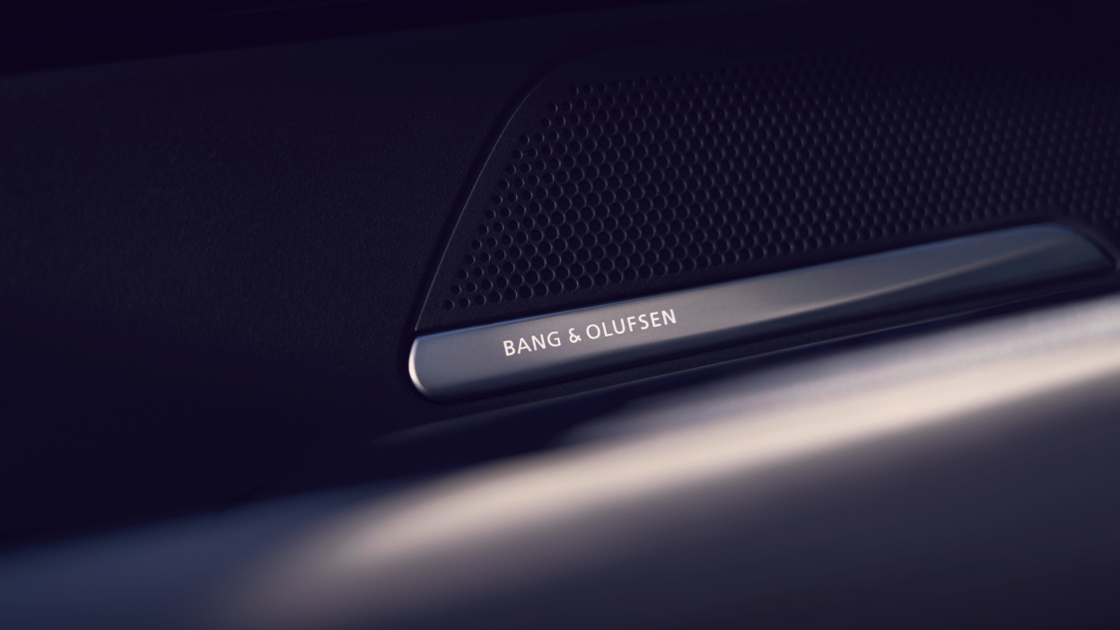 Close-up interior shot of Bang and Olufsen speaker. 