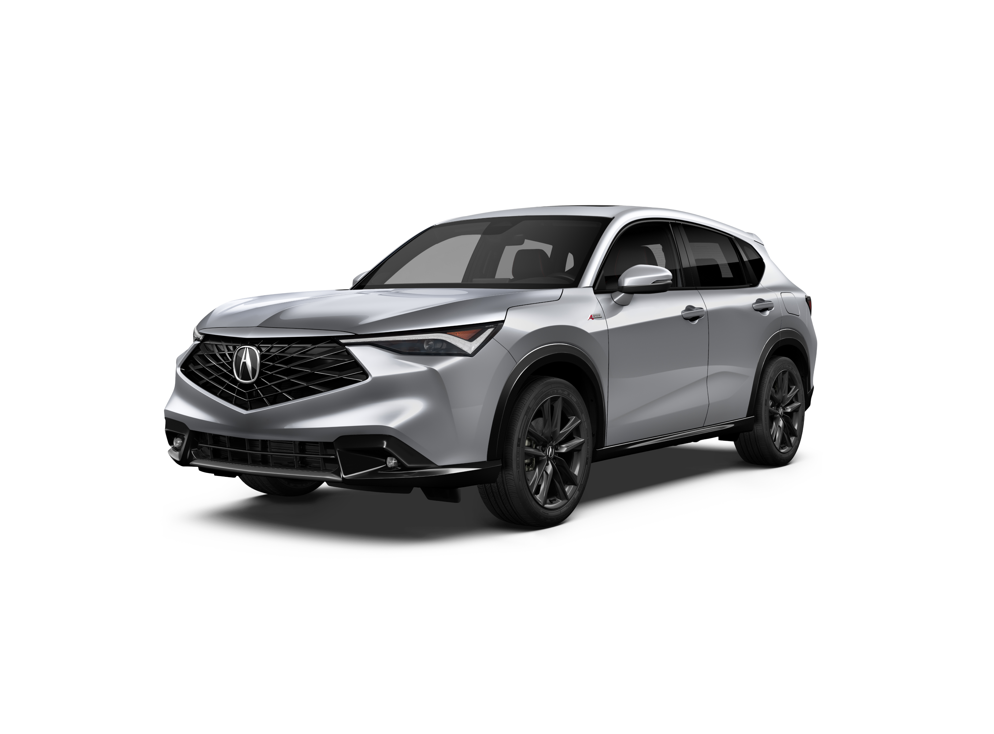 ¾ driver side front facing view of 2025 ADX A-SPEC model in Solar Silver Metallic colour