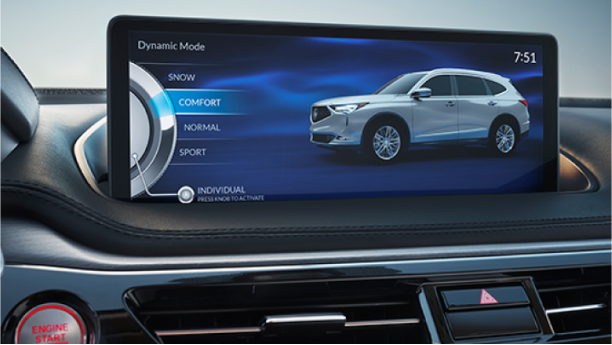 The digital display on the dashboard of an MDX.