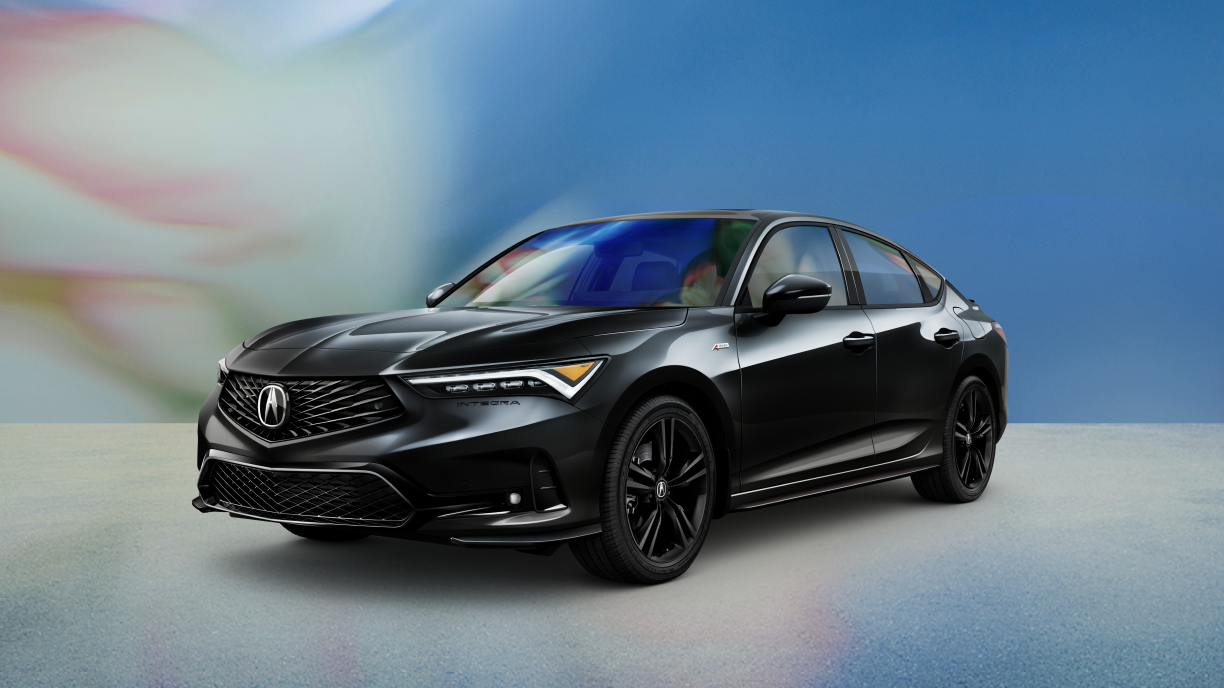 3/4 wide front view of a black Integra